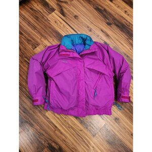 Vtg Columbia Whirlibird Down Jacket Womens Sz L Puffer Bomber 3 In 1 colorblock